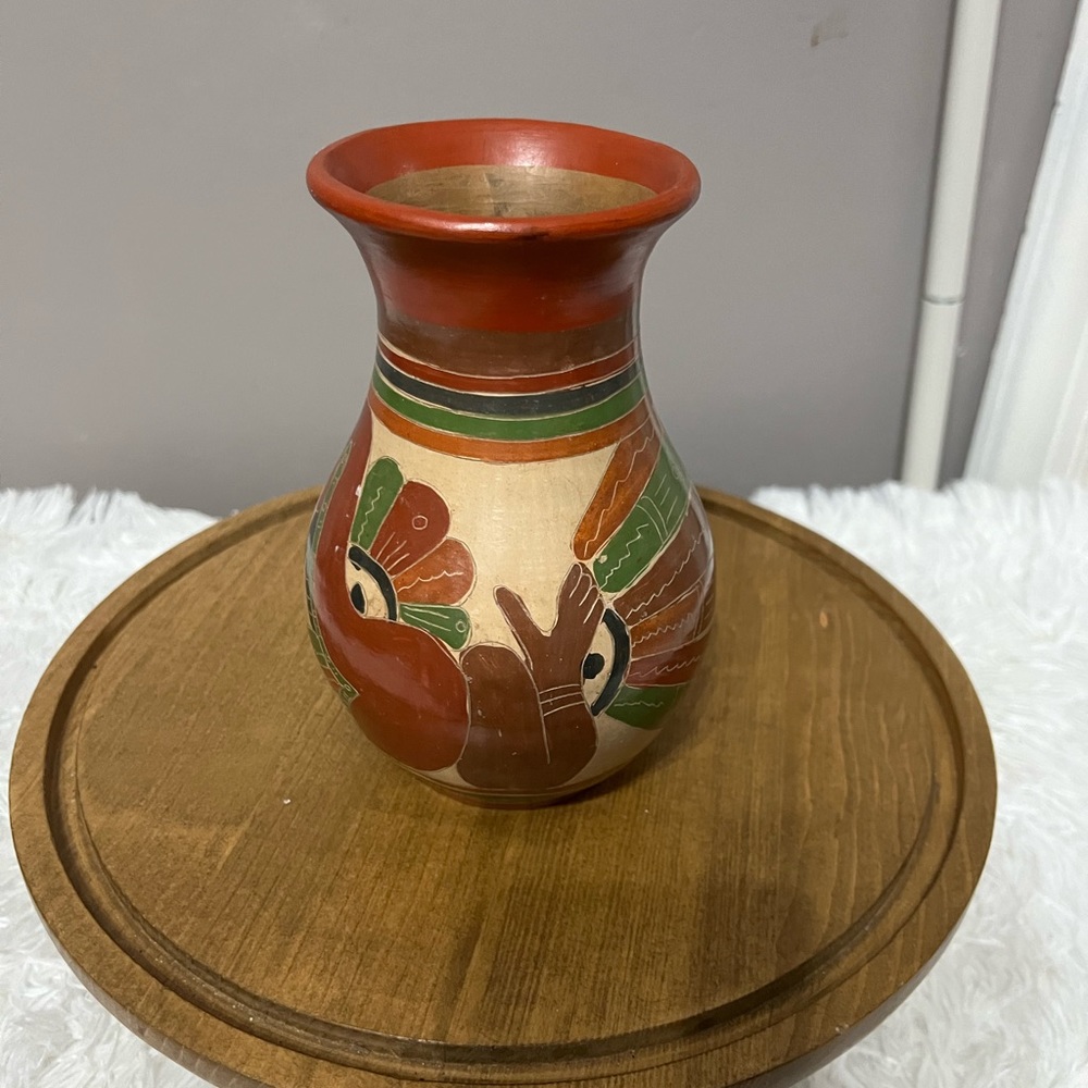 Antique Aztec  Decorative Fired Clay Vase